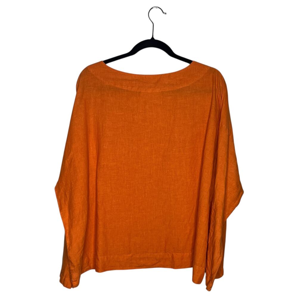 Bryn Walker Blouse Womens M Orange 100% Linen Made in USA Granola Long Sleeve - Picture 2 of 9